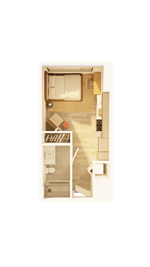 Floor plan for studio, 1 bath, 343 sqft